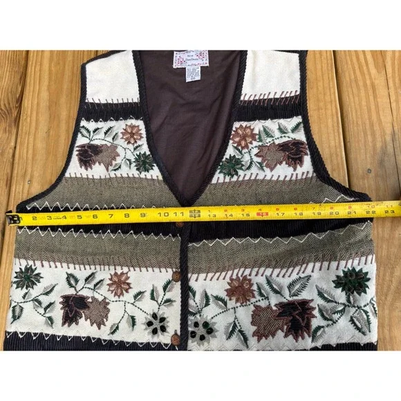Vintage 90s New Directions Wool Blend 2X Brown Floral Button Up Vest Embroidered - Picture 4 of 7